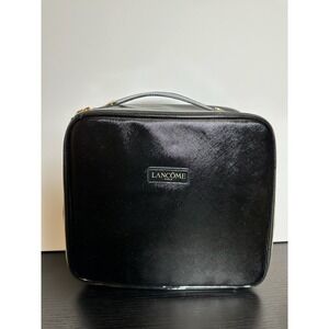 Lancome Paris Large Travel‎ Makeup Bag Black Lined Zip Case Cosmetic Organizer